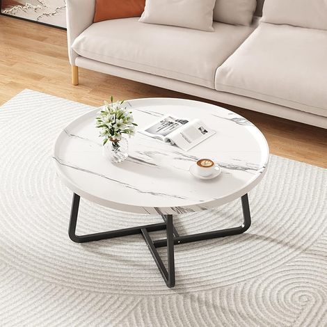 Ensemble de tables basses rondes style scandinave, tables d’appoint pour salon et canapé, mobilier décoratif moderne facile à installer, finition blanche (1/5)