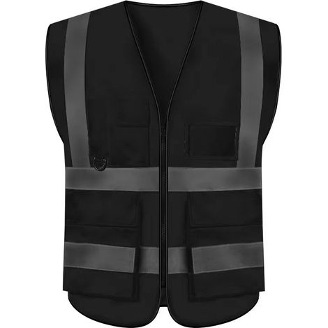 Lot de 2 gilets de sécurité réfléchissants – Bandes réfléchissantes 360° – Poches pratiques pour outils – Taille L, couleur noir