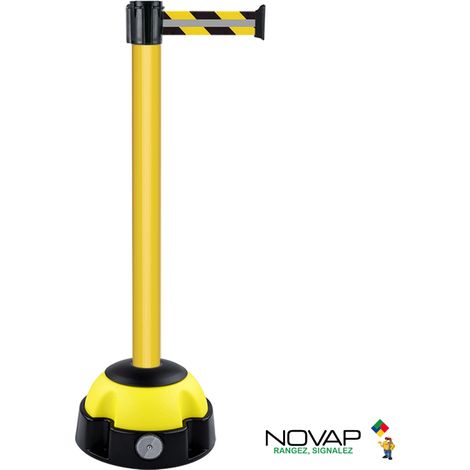 Poteau Alu Jaune laqué à sangle Jaune/Noir hachuré 3m x 50mm sur socle Balise - 2010733 (1/2)