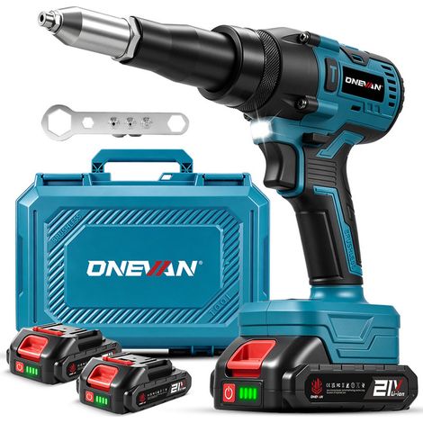 Riveteuse électroportative sans fil 650W Brushless ,Rivets 2.4 à 4.8mm, Éclairage LED,2 batteries 2.0Ah