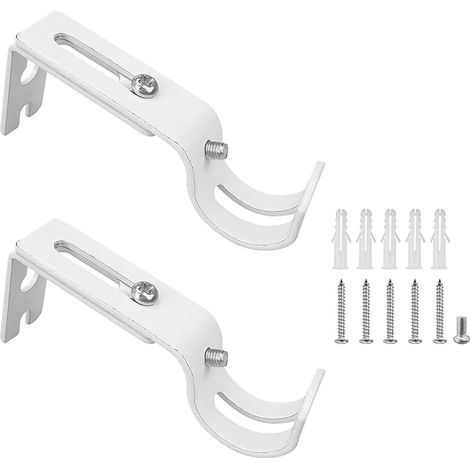 2 Pièces Support de Tringle à Rideau Réglable, Supports pour Tringles à Rideaux, Supports Muraux en Métal pour Tringle de 20 à 25 MM, Installation Facile avec Vis, Résistant à la Rouille