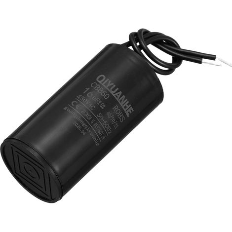 Condensateur 16uF 450V AC 2 Fils 50/60Hz Condensateur de Démarrage du Moteur Cylindrique 38x70mm pour Compresseur d'Air et Pompe à Eau, Noir (1/5)