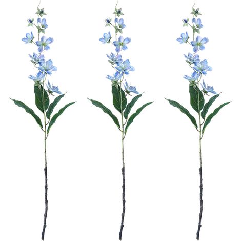 Lot de 3 fleurs artificielles à longue tige, style nordique, pour la décoration de la maison, du salon, de l'hôtel, des mariages et des bonsaïs (bleu). (1/3)