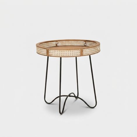 Table d'appoint en bois et métal marron et noir ø cm 60x60,5 (1/4)