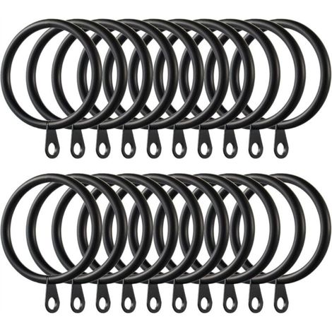 Pack of 60 metal curtain rings, 38mm inner diameter, for curtain rods (black) (1/5)