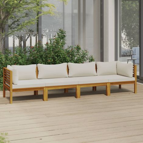 FIMEI Canapé de jardin 4 places et coussin crème Bois d'acacia massif (1/5)