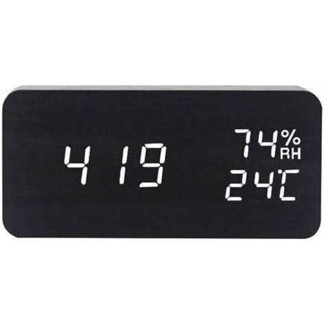 Numérique Réveil Bois Réglable Luminosité Contrôle Vocal LED Horloge Rectangle Affichage Temps Température Décor À La Maison,Noir (1/5)