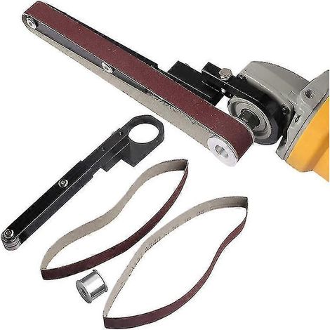 Kit adaptateur pour ponceuse à bande destiné aux meuleuses d'angle de type 100, avec têtes de travail interchangeables et rotatives. (1/5)
