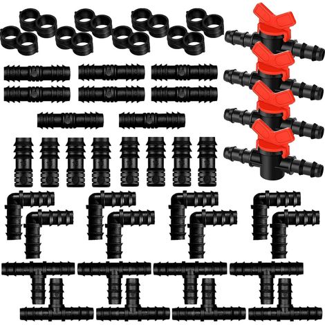 44-teiliges Schlauchverbinder-Set für 16-mm-Bewässerungssysteme, Bewässerungsarmaturen, Verbindungswerkzeug für Gartenbewässerungsschläuche, T-Stücke, Bewässerungsarmaturen (gemischt) (1/5)
