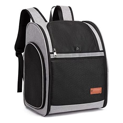 Cat Dog Carrier Backpack: Small Pets Large Cat 10kg Breathable Foldable Travel Bag with Interior Safety Strap for Camping Hiking Train Car Restaurant - Gray (1/5)