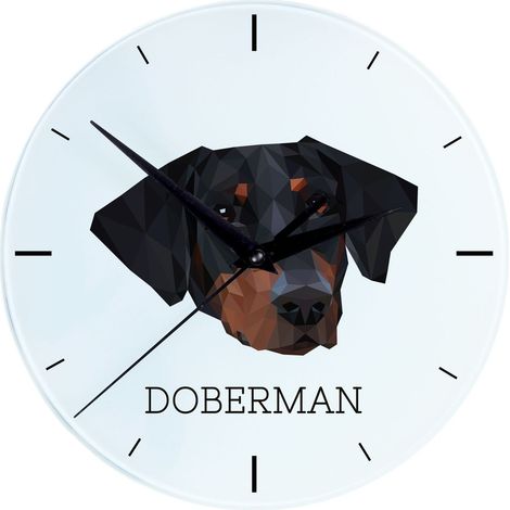 Doberman, Dobermann - orologio da parete geometrico con foto e iscrizione di Art-Dog (1/4)