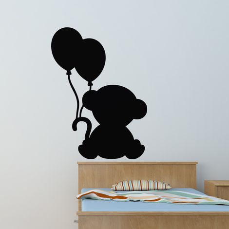 Sticker ardoise tableau noir - stickers muraux adhésif effaçable - NOUNOURS AVEC DES BALLONS - 75x55cm (1/3)