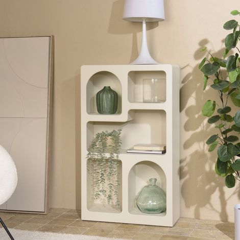 HELENA - Etagère 5 niches 60x24cm en bois peint couleur beige (1/5)