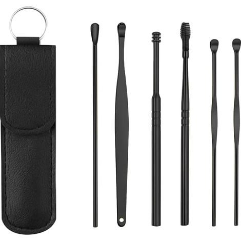 Nettoyeur D'oreille, 6 Pcs Kit Ear Wax Cleaner, Nettoyage D'oreille en Acier Inoxydable, Cuillère à Oreille en Acier Inoxydable, Nettoyeur D'oreilles Portable (1/5)