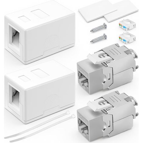 2er-Pack geschirmte CAT-7-Buchsen – mit 2 vergoldeten RJ45-Modulen und 2 weißen Keystone-Buchsen – Aufputzmontage – 10 Gbit/s – 600 MHz – für LAN, Internet und Smart Home (1/5)