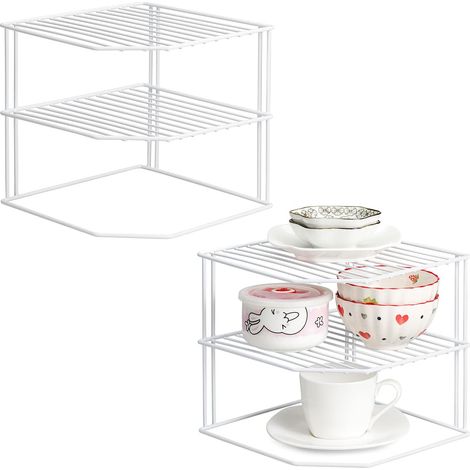Lot de 2 organisateurs de placard de cuisine à 3 niveaux - Blanc (1/5)