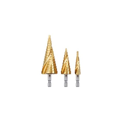 3 forets à métaux en acier inoxydable 4-12/20/32 mm, triangulaires coniques en titane, avec tige hexagonale, pour visseuses et perçage sur acier, laiton, bois et plastique