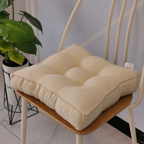 Coussin de chaise carré rembourré en imitation lin , doux et solide , idéal pour une assise confortable , idéal pour le bureau , la maison ou la voiture , 50,8 x 50,8 cm , beige et blanc (1/3)
