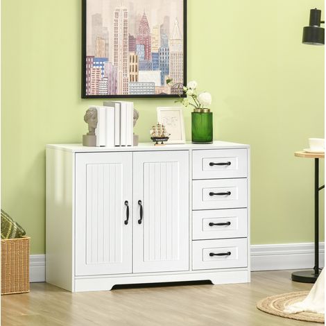 Buffet blanc avec 4 tiroirs, étagère réglable et dispositif anti-basculement (1/5)