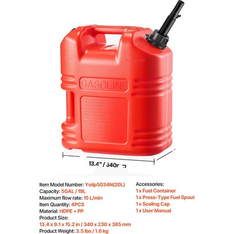 Contenitore per carburante, design a prova di perdite e sicuro, controllo del flusso senza sforzo, 4 pezzi rossi (1/2)