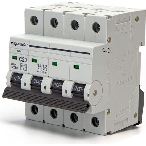 4P Fuse Circuit Breaker, 20 A, 6 kA, 74.5 mm x 71 mm x 81 mm, White (1/5)