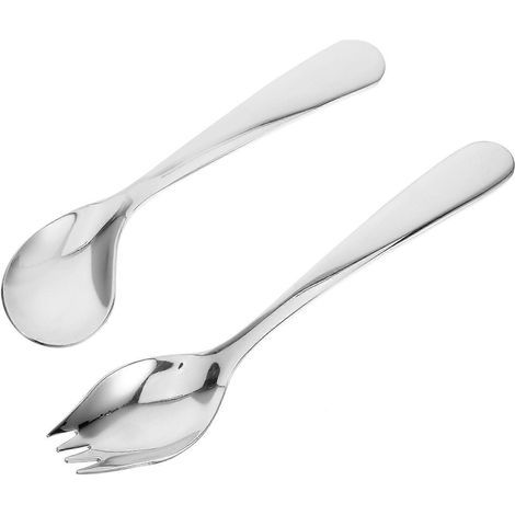 Ensemble de 1 cuillère-fourchette incurvée adaptée pour patients, en acier inoxydable.-13.50X3.50X0.50CM-Silver (1/3)