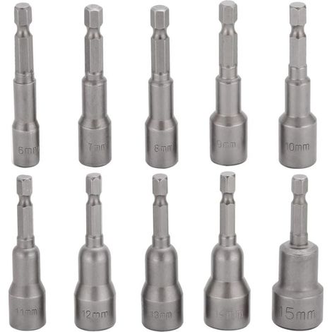 YMYNY 10-teiliges Schlagschrauber-Steckschlüssel-Bit-Set, 6–15 mm, magnetisches Sechskant-Steckschlüssel-Set, magnetisches Bit-Set, Bohrer, Sechskant-Steckschlüssel-Steckschlüssel-Steckschlüssel-Set, (1/4)