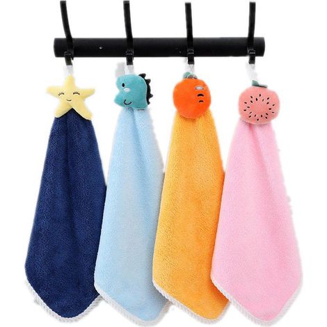 Lot de 4 serviettes de toilette douces avec anneaux de suspension, couleur corail, séchage rapide, absorbantes et de petite taille. (1/5)