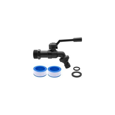 Robinet de jardin en laiton de 3/4" - Résistant au gel - 20 °C - Résistant à la chaleur - 120 °C - Avec raccords de tuyau - Noir (1/5)