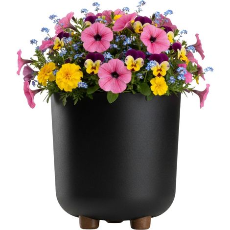 Vaso da fiori TERRA con gambe, riciclato, nero, h21x19,3 cm