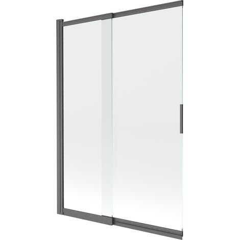 Mexen Fox Duschabtrennung, 2-flügelig verschiebbar 120 x 150 cm, transparent, gebürstetes Gun Gray - 891-120-002-66-00