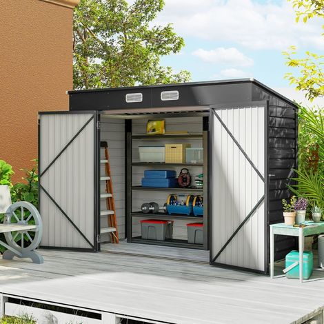 Abri de jardin acier double porte 249x121x166/183 cm gris