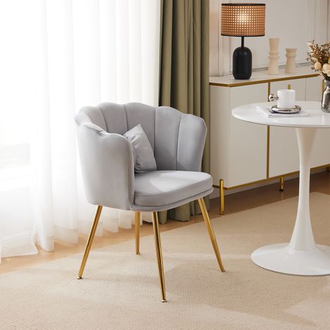 Fauteuil moderne en velours pour salon, chaise baignoire confortable et rembourrée, dossier pétale décoratif, pieds métalliques dorés, avec coussin papillon pour chambre ou salle à manger (1/5)
