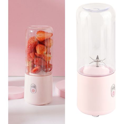 Extracteur de jus portable 500 ml, mini, rose, 6 lames, chargement USB, pour fruits et légumes (1/5)