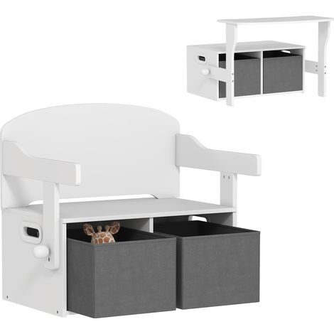 Coffre jouet enfant 3 en 1 ensemble table chaises 2 bacs tissu amovibles 67,5x46,5x56,7 cm blanc (1/5)