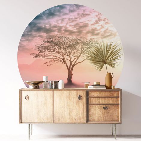 Sticker mural rond / cercle - Arbre - Diamètre 30 cm - Adhésif MAT (1/3)