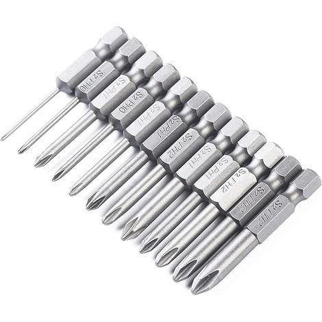 Lot de 12 embouts de tournevis cruciformes cruciformes 50 mm avec tige hexagonale magnétique 6,35 mm (1/5)