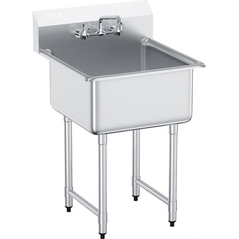 VEVOR Lavello per preparazione e utilità in acciaio inossidabile, lavello con rubinetto, lavello commerciale a vasca singola da 27x41 per garage, ristorante, cucina, lavanderia (1/5)