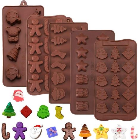 5 Stück Silikon-Weihnachtsformen, Weihnachtskekse, Weihnachtskuchen, Schokoladenform, Weihnachtsschokoladenkuchen, Süßigkeiten- und Geleeformen, Weihnachtsform, Seifenform, Kuchenformen für Partys, We (1/5)