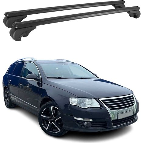OMAC Aluminium Dachträger Querträger für VW Passat B6 Variant 2005-2010 – TÜV / DIN 75302:2019 – Abschließbar – Max. 75 kg – 2 Stangen Schwarz (1/5)