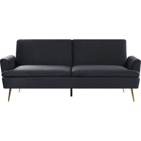 Sofá cama de terciopelo negro 3 plazas click clack patas de metal dorado Vettre (1/5)
