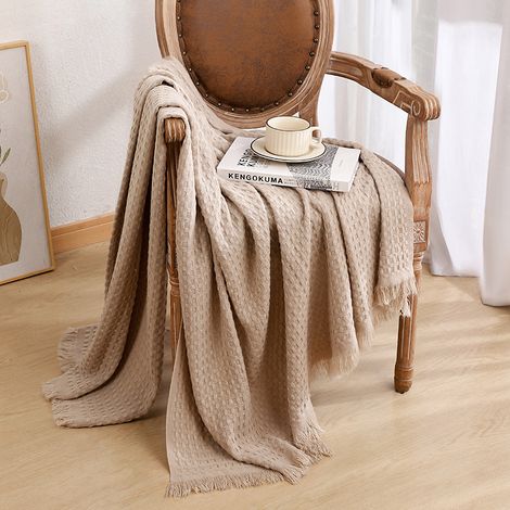 Plaid couverture en tricot épais pour lits et canapés, chenille bohème 130 x 160 cm, super doux et pelucheux (1/5)