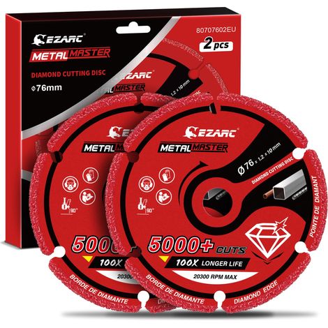 Disque a Tronconner Metal 76 × 10 mm, Disque Meuleuse Avec Plus de 5 000 Coupes, Disque Diamant sur Barres d'armature, Acier, fer et INOX (Paquet de 2) (1/5)