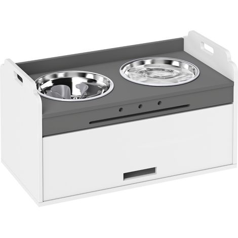 CHICFURN Ciotola rialzata per cane con mobile contenitore 60 x 30 x 35,5 cm bianco 2 ciotole inox (1/5)