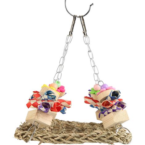 Balançoire en jonc de mer avec oiseaux, jouets sûrs et résistants aux morsures, pour lutter contre l'ennui. Tapis de balançoire hamac tissé en jonc de mer. (1/5)