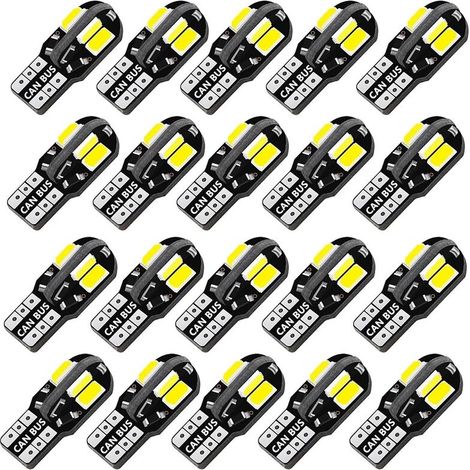 Ampoule automobile LED, lot de 20 unités, réf. W5W/T10, 12V, 6000K, 8SMD, Canbus, couleur blanche.-AquaForge (1/5)