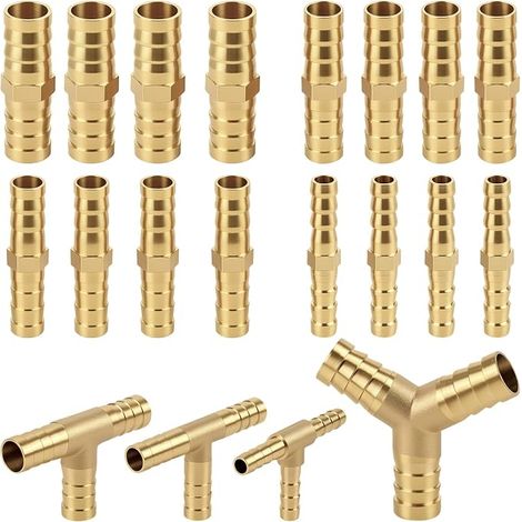 Lot de 20 raccords de tuyau en laiton - 6 mm, 8 mm, 10 mm, 12 mm, raccords droits en Y pour air, eau, carburant, huile, raccord de tuyau universel pour irrigation de jardin, entretien de voiture et (1/5)