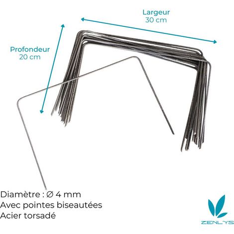 Agrafes toile de paillage anti mauvaises herbes largeur 30cm Lot de 100 Fabrication Française Pointes bisautées metal fer (1/5)