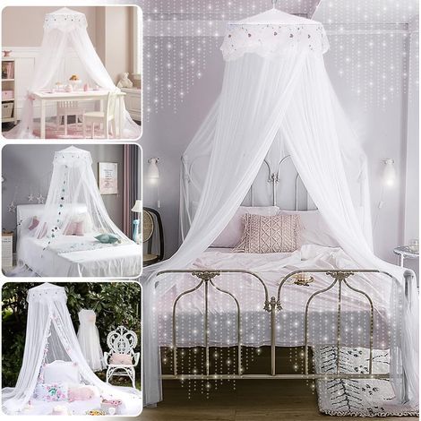 Bed Canopy Mosquito Net, Princess Bed Canopy Mosquito Net Dome Polyester, Decoration (White) (1/5)