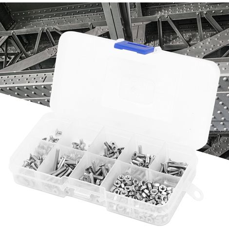 Assortiment de 340 vis, boulons et écrous à tête plate hexagonale creuse M3 en acier inoxydable SS304 (1/5)